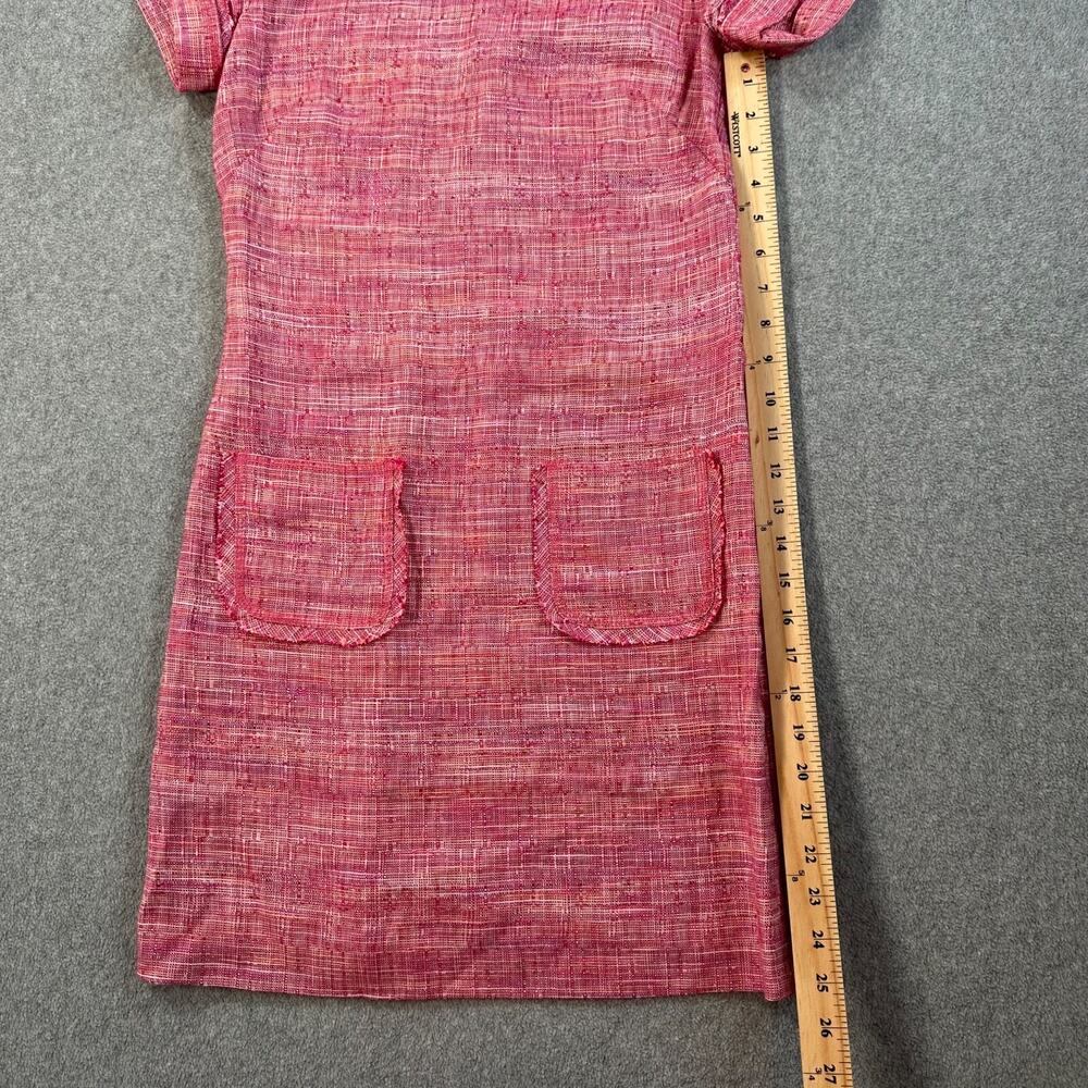 W By Worth Pink Tweed Shift Dress Women's 0 Short Sleeve High Neck Linen Blend - Picture 5 of 9